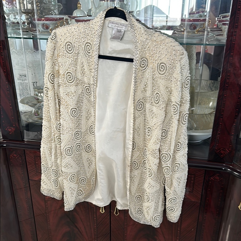 Adrianna Papell Cream Beaded Blazer